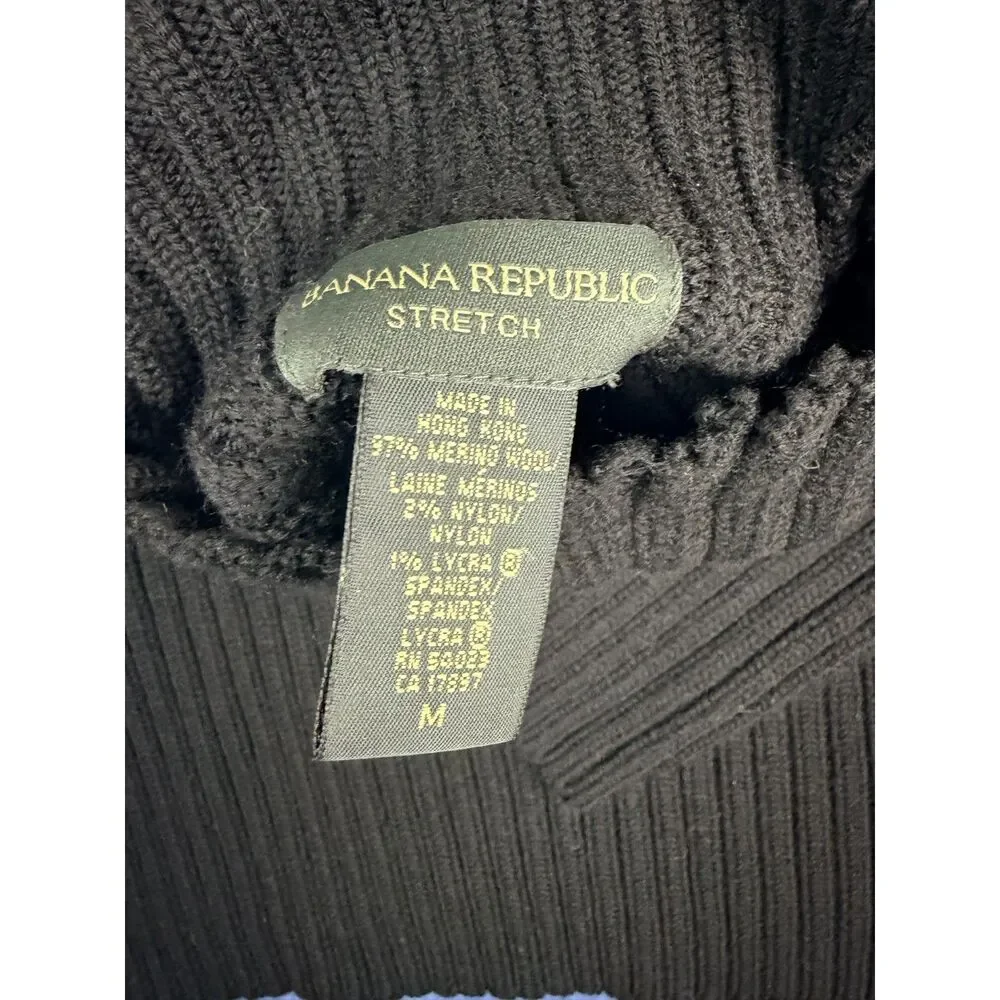 Banana Republic Women’s M Black Merino Wool Ribbed Mock Neck Sweater